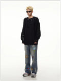 Autumn and Winter Trendy Personalized Hip Hop Round Neck Sweater American Couple Loose Retro Casual Knitted Harajuku Top y2k