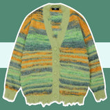 Winter Irregular Knitted Sweaters Man Loose Stripe Cardigan Color Block  Oversized Sweater Woman Y2K Harajuku Knit Coats Tops