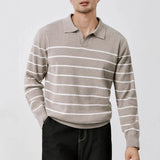 British Retro Patchwork Men Polo Sweater Luxury Trendy V Neck Knit Solid Color Pullovers Leisure Slim Long Sleeve Knitwear M-3XL