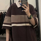 Trendy retro waffle polo shirt short sleeved t-shirts men and women summer loose American lovers casual personality top harajuku