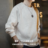 Vintage Heavyweight Round Neck Fleece-lined Hoodie Casual Sporty Thickened Warm Top for Men's Fall and Winter Sweatshirt