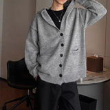 Winter Men's Hooded Cardigan Japanese Retro Loose Button-down Knitted Sweater Coats Premium Quality Long Sleeve Pocket Hoodies