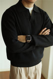 New American Chic Men Polo Sweater Luxury Trendy Business V Neck Knit Solid Color Pullover Leisure Slim-fit Long Sleeve Knitwear