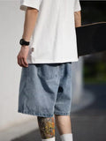 Denim Shorts Men Loose Simple Summer Popular Harajuku Japanese Style Vintage Washed Full Length All-match Streetwear College New