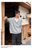 Men's Color-blocking Knitted Sweater Light Luxury Deep V Neck Long Sleeve Pullover Autumn Japanese Trending Male Clothing M-3XL