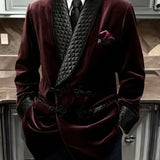 1 Pc Velvet Smoking Jacket Shawl Lapel Loose Men Suit Prom Blazer Retro Dinner Party Male Fashion Coat Latest Designs