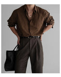 New Korean Fashion Men Shirts Light Luxury Textured Business Striped Long Sleeve Cardigan Tops Leisure High Quality Blouse M-2XL