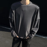 Simple Men's T-shirt Solid Color Long Sleeve Round Collar Niche Design Male Pullover Top Autumn Winter Tees