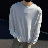 Simple Men's T-shirt Solid Color Long Sleeve Round Collar Niche Design Male Pullover Top Autumn Winter Tees