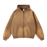 Men's Oversize Long Sleeve Washed Double Zipper Cardigan Hoodies Loose Plus Plush Gradient Women's Hooded Pullovers Winter