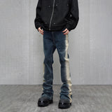 Skinny Jeans Men Y2k Street Contrast Fashion Casual Slim Flared Trousers Autumn Streetwear Vintage Winter Stretch Denim Pants