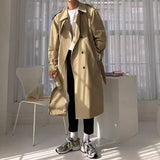 Korean Style Spring Trench Coat Man Streetwear Windbreaker Men Solid Business Casual Loose Sashe Fashion Long Overcoat 남성 트렌치코트