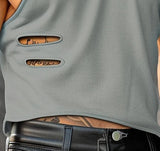 Men T Shirt Solid Color O-neck Short Sleeve Hollow Out Irregular Vests Streetwear Sexy Fashion Summer Men Clothing
