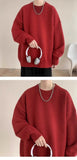 New Japanese Retro Men Knitted Sweater Light Luxury Casual O Neck Solid Color Long Sleeve Pullovers Loose High Street Knitwear