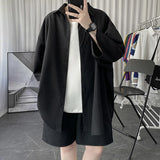 Told Tale Oversized Men's Shirts Black/White Harajuku Men Seven Sleeves Casual Shirt Tops Summer Daily Streetwear Man Blouse