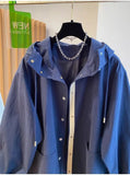 Classic High-end Hooded Windbreaker Women Spring Autumn Style 2025 New Loose Versatile Trendy Hooded Mid-length Jacket