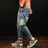 Trendy Brand Men's Jeans Loose Fit Casual Style Japanese Design Cropped Pants For Overweight Men New Arrival