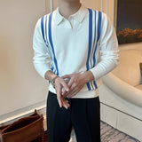 New British Business Casual Men Polo Shirt Light Luxury Patchwork Slim-fit Knitted Short Sleeve T-shirts Leisure Breathable Tops