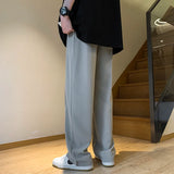 Gray/Black Spring Summer Ice Silk Straight Pants Men's Pleated Loose Casual Mopping Trousers Trend Daily Streetwear Harem Pants