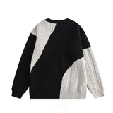 American high street men and women trendy contrasting color round neck sweater autumn and winter couple loose knit top harajuku