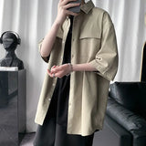 Men's Clothing Fashion Business Casual Loose Turn-down Collar Handsome Solid Man Button Short Sleeve Spring Summer Thin Shirts