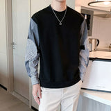 Men's Clothing Casual Stripe Top Black Sweatshirts T Shirt for Man Splicing Harajuku Fashion Xl Sale Streetwear Aesthetic Winter