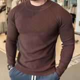 New American Style Men Basic Sweater Fashion Fitness Knit Solid Color Long Sleeve Pullover Casual O Neck Retro Splicing Knitwear