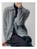 New Korean Fashion Men Cardigan Jacket Light Luxury Knitted Polo Neck Long Sleeve Sweater Coat Casual Retro Solid Color Knitwear