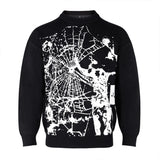 American Trendy Men's Sweaters Winter High Street Spider Web Jacquard O Neck Long Sleeve Pullover Retro Harajuku Gothic Knitwear