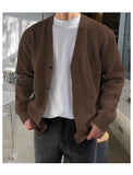 Fashionable V-Neck Knitwear Men's Loose Fit Solid Color Autumn New Style Casual Versatile Open Cardigan Sweater Jacket