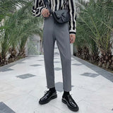 Spring Summer Fashion Mens Suit Trousers Casual Solid Color Pleated Pencil Pants For Men Trendy Slim Fit Straight Trousers