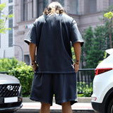 Summer New Men's Set Japanese Style Plus Size Casual Loose Sports Suit Short Sleeve T-shirt Shorts Two-piece Men's Clothing