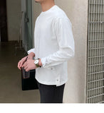 New Autumn Fashion Men T-shirt Light Luxury Solid Color Long Sleeve Tops Leisure Streetwear Casual O Neck Basic Shirts M-3XL