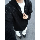 Hollow Out Knit Sweater Men Women Casual Loose Fishing Net Long Sleeve Male Tops Autumn Streetwear Hooded Pullovers