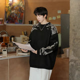 Korean street style men and women trendy personality contrasting color round neck sweater couple winter loose casual knitted top