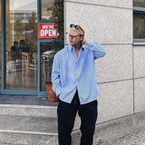 Unisex Oversized Striped Shirt Coat Men's Long Sleeve Casual Loose Fit Fashion Japanese Korean Style Sun Protection Clothing