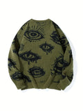 New American Trendy Men Sweater High Street Dark Eyes Printed Knit O Neck Long Sleeve Pullover Casual Loose High Street Knitwear