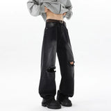 Straight Loose Wide Leg Jeans Mens Washed Classic Trousers Ripped Destroyed Drag Floor Length Bulk Wholesale Trendy Streetwear