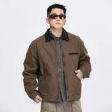 new Men's Canvas Jackets Novel design Color contrast Lapel Collar Single-breasted Jacket for Male Spring Clothing Tops coat