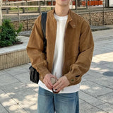 Khaki Cargos Stand Collar Jackets Men's Japanese Retro Streetwear Fashion Solid Color Zipper Long Sleeve Coats Autumn Clothing