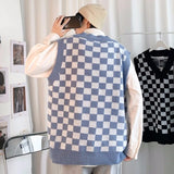Sweater Vest Men Daily Spring New All-match Students Simple Plaid Fashion Korean Style Knitting V-neck Popular Soft Retro Ins