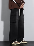 New Men's Baggy Straight Cargo Jeans Elastic Waist Vintage Blue Black Smoky gray Denim Pants Fashion High Street Male Trousers