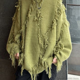 Ripped Tassel Sweater Men Women Streetwear Pullovers Men's Sweater Harajuku Fashion Hip Hop Fringed Knitted Round Neck Sweaters