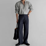 New Naples Business Men Shirts Light Luxury Textured Lapel Striped Long Sleeve Cardigan Leisure Premium Commuter Blouse M-2XL