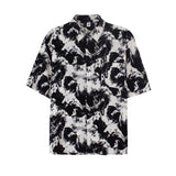 Summer Top Korean Loose High-grade Drape Ice Silk Shirt Men Short Sleeve Trendy Ink Print Non-ironing Hawaiian Shirts for Men