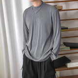 Long Sleeved T-shirt Men Casual Pleated T Shirt Men Japanese Streetwear Loose Ice Silk T Shirt Mens Stand Up Collar Tshirt