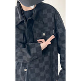 Spring Plaid Denim Jacket Men Retro Pocket Denim Jackets Men Streetwear Hip-hop Loose Bomber Jacket Mens Black Cowboy Coat