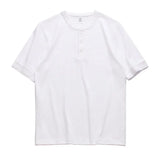 Three Needle American Retro Heavy T-shirt Men's Amikaji Pure Cotton Tube Weaving T-shirt Henry Collar Unisex Short Sleeved Shirt