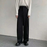 New Fashion Casual Men's Straight Suit Trousers Male Loose Solid Color Wide Leg Pants Summer Menwear Trend Black 9A7641