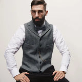 Autumn Winter Men's British Waistcoat Retro Herringbone Slim Tweed Suit Vest Heavy Button Jacket Men Aesthetic Sleeveless Coat